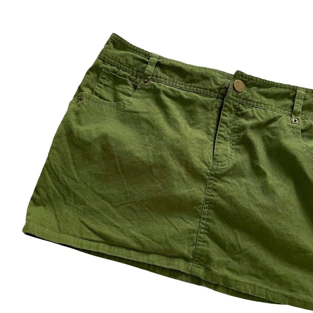 Vintage Y2K Contemporary Edge Mini Skirt Sz 13 / XL Olive Green Corduroy Grunge